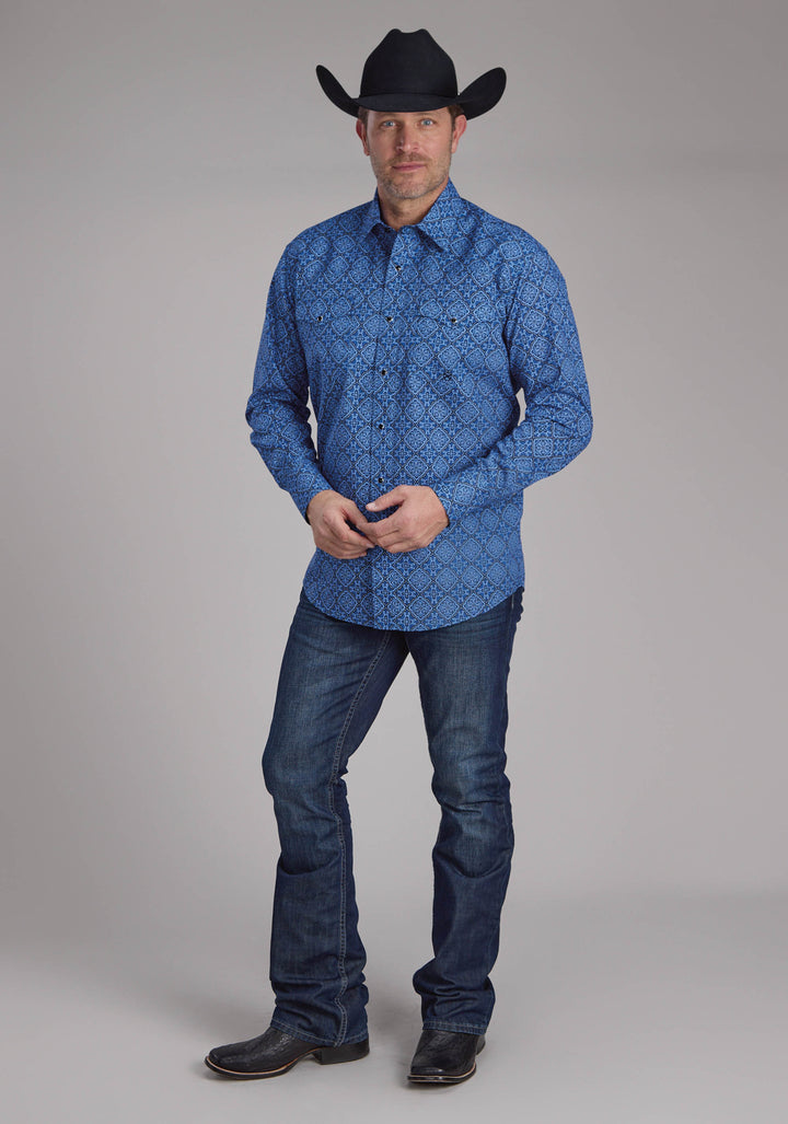 MENS SAPHIRE ORNAMENTAL LONG SLEEVE SNAP WESTERN SHIRT