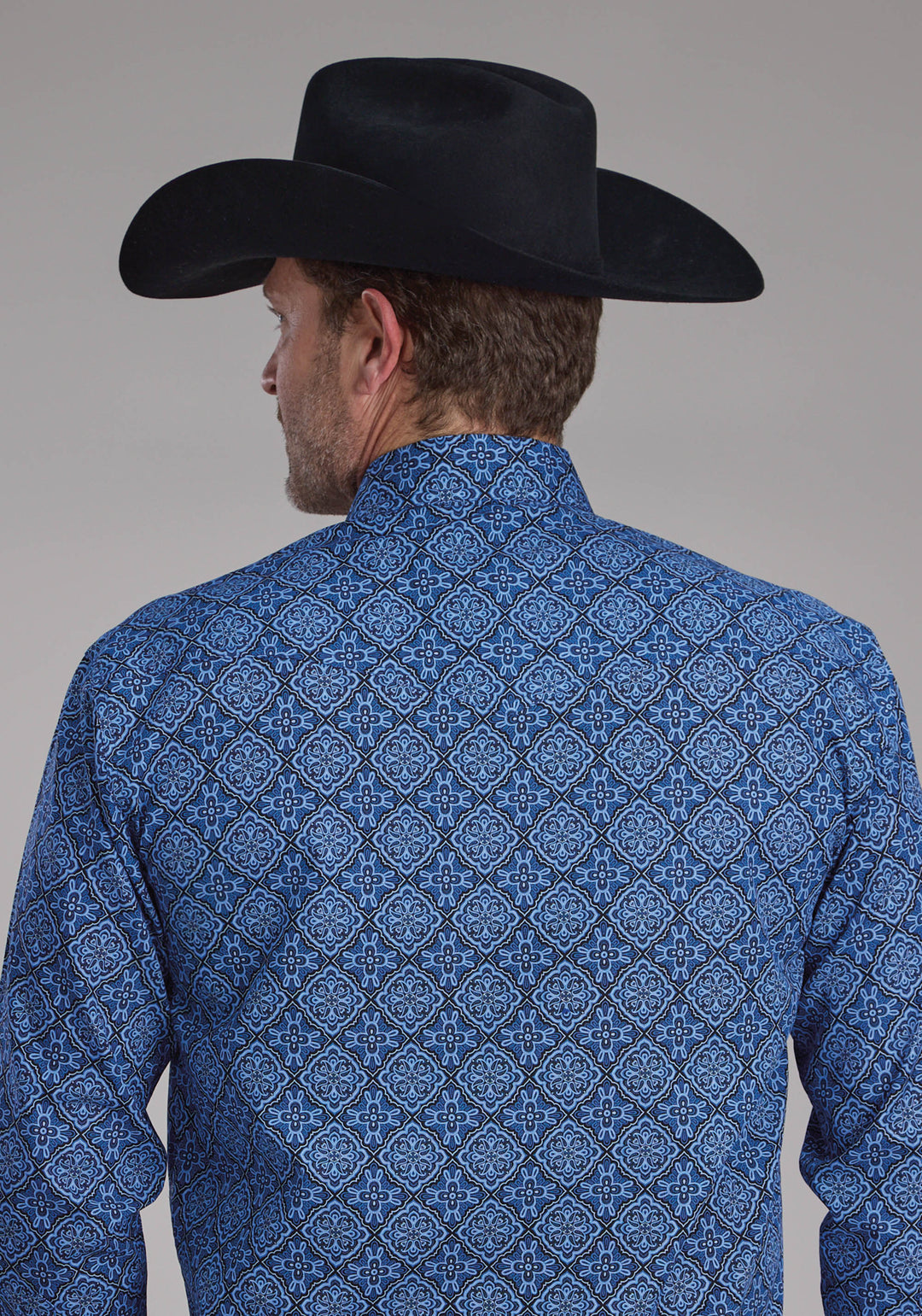 MENS SAPHIRE ORNAMENTAL LONG SLEEVE SNAP WESTERN SHIRT