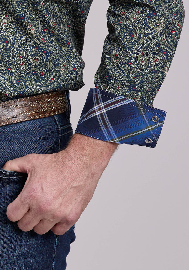 MENS LONG SLEEVE SNAP FOREST PAISLEY WESTERN SHIRT