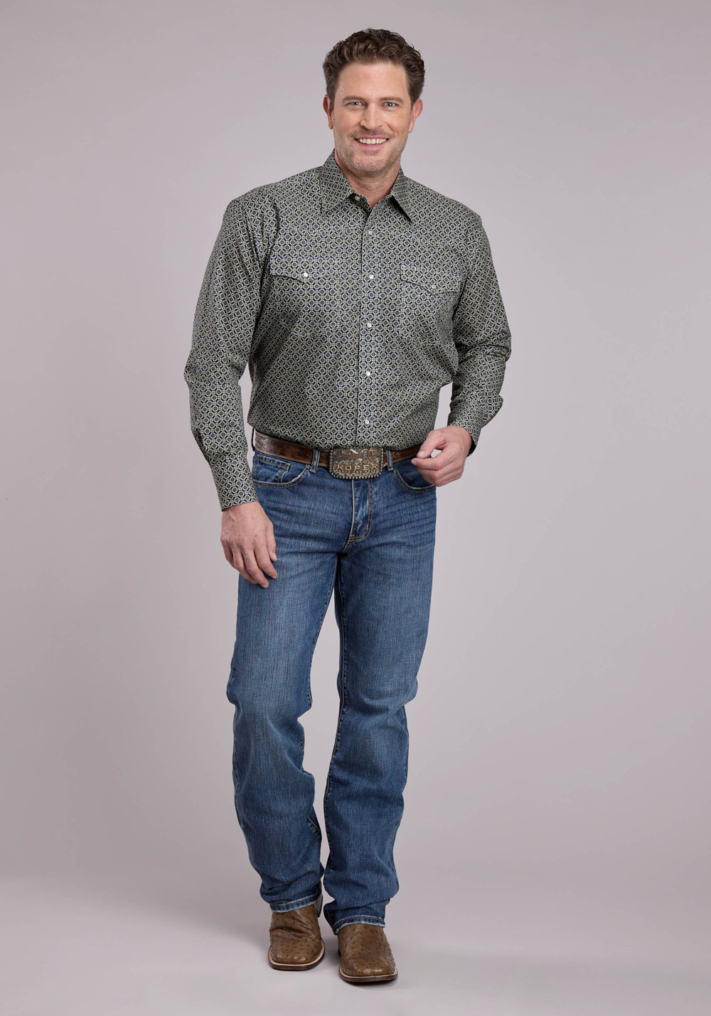 MENS LONG SLEEVE SNAP PINE FOULARD WESTERN SHIRT