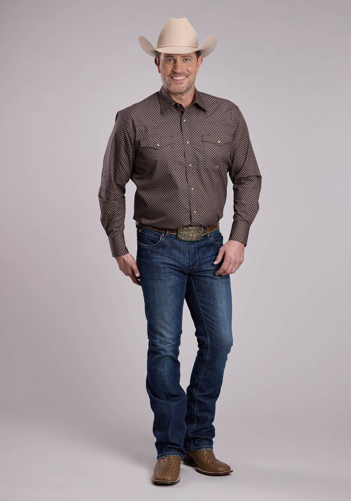 MENS LONG SLEEVE SNAP RED STAR GEO WESTERN SHIRT