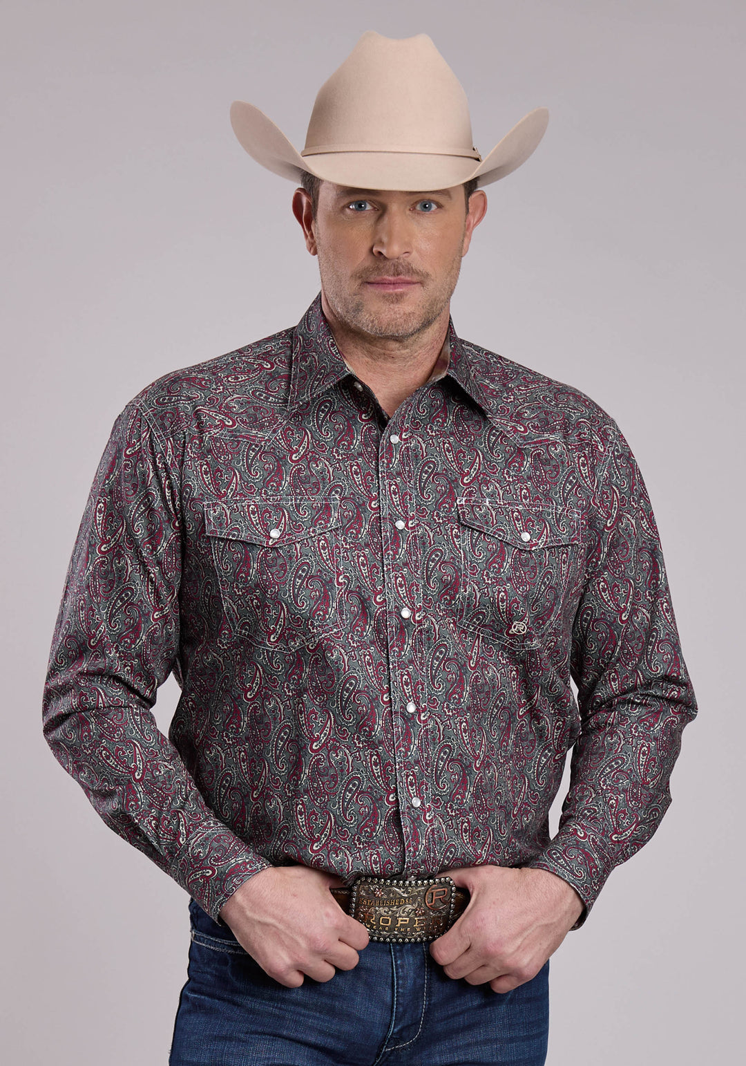 MENS LONG SLEEVE SNAP IRON PAISLEY WESTERN SHIRT