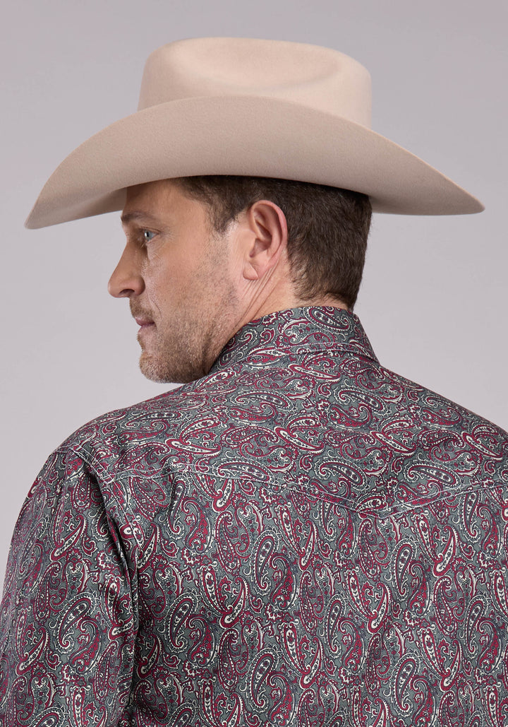 MENS LONG SLEEVE SNAP IRON PAISLEY WESTERN SHIRT