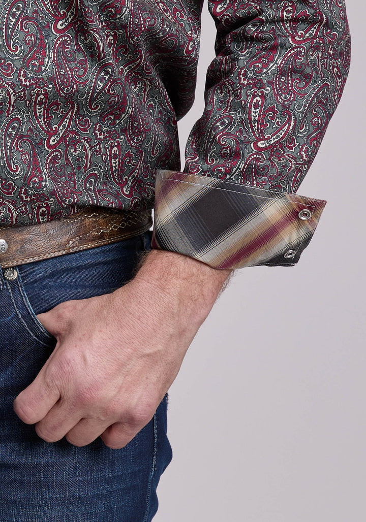 MENS LONG SLEEVE SNAP IRON PAISLEY WESTERN SHIRT