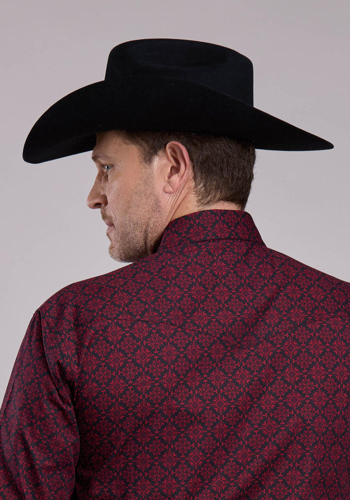 MENS LONG SLEEVE SNAP GARNET MEDALLION WESTERN SHIRT