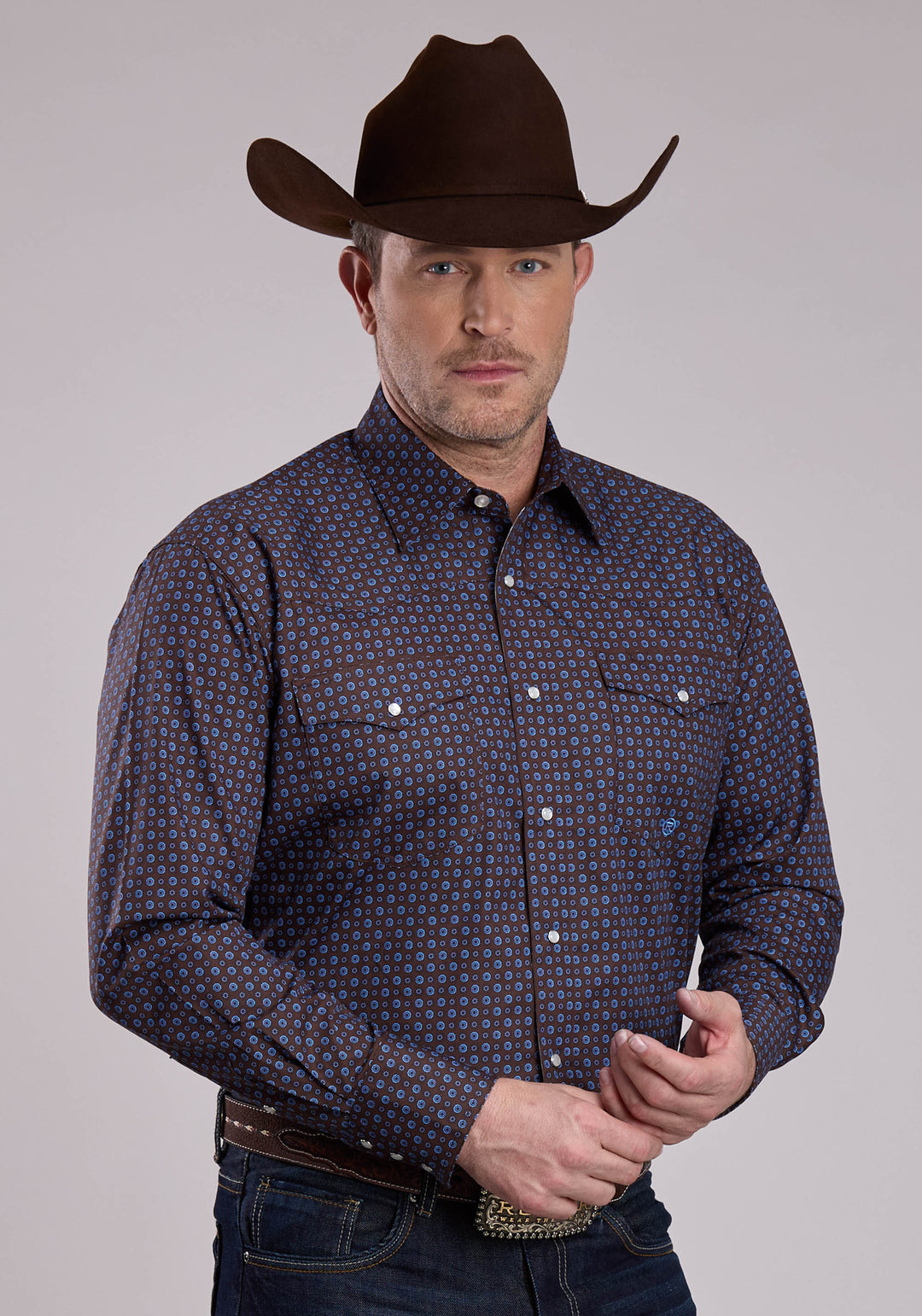 MENS LONG SLEEVE SNAP WINTER FOULARD WESTERN SHIRT