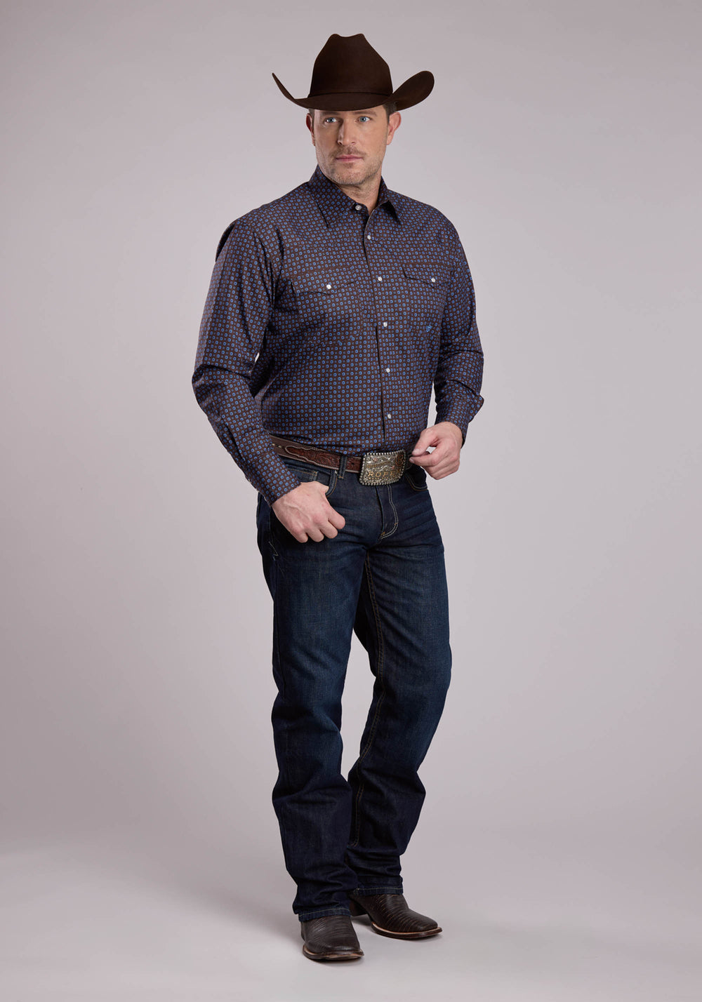 MENS LONG SLEEVE SNAP WINTER FOULARD WESTERN SHIRT