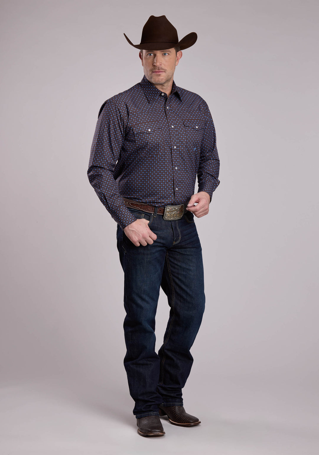 MENS LONG SLEEVE SNAP WINTER FOULARD WESTERN SHIRT