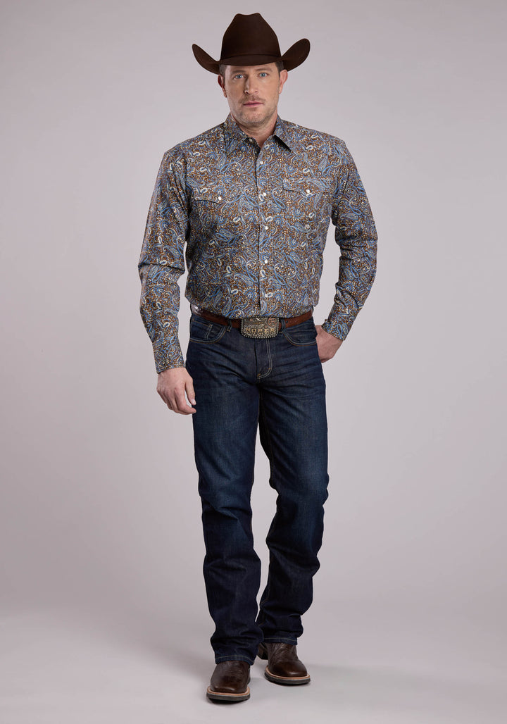 MENS LONG SLEEVE SNAP BLUEBIRD PAISLEY WESTERN SHIRT