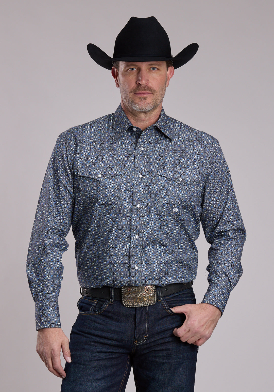 MENS ROPER SILVER FOULARD WESTERN SNAP SHIRT