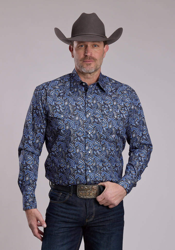 MENS ROPER SILVER BLUE PAISLEY WESTERN SNAP SHIRT