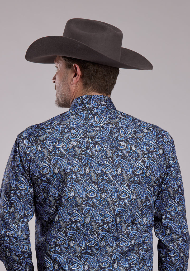 MENS ROPER SILVER BLUE PAISLEY WESTERN SNAP SHIRT