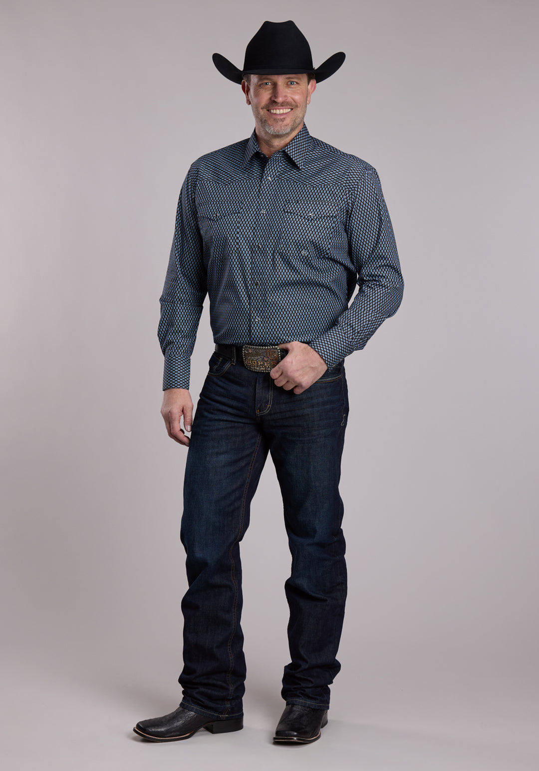 MENS ROPER BLUE DIAMOND GEO WESTERN SNAP SHIRT