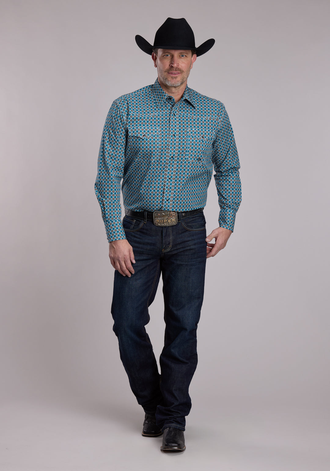 MENS ROPER BRONZE STAR FOULARD WESTERN SNAP SHIRT
