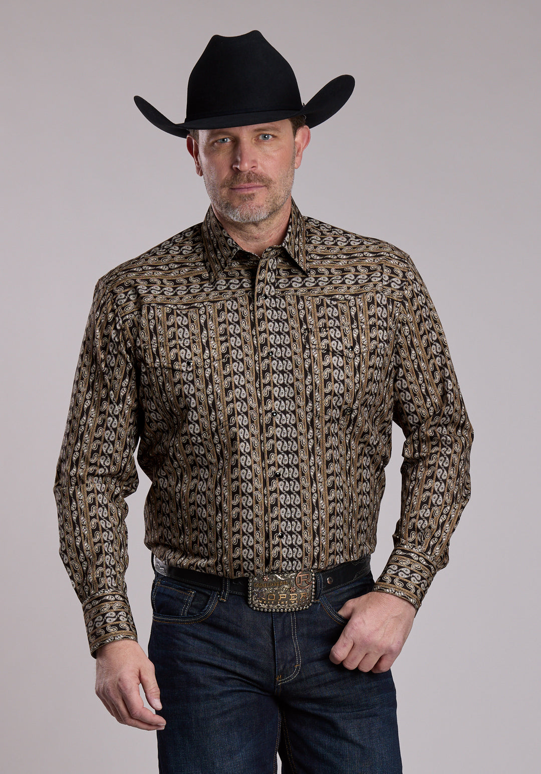 MENS ROPER PAISLEY STRIPE WESTERN SNAP SHIRT
