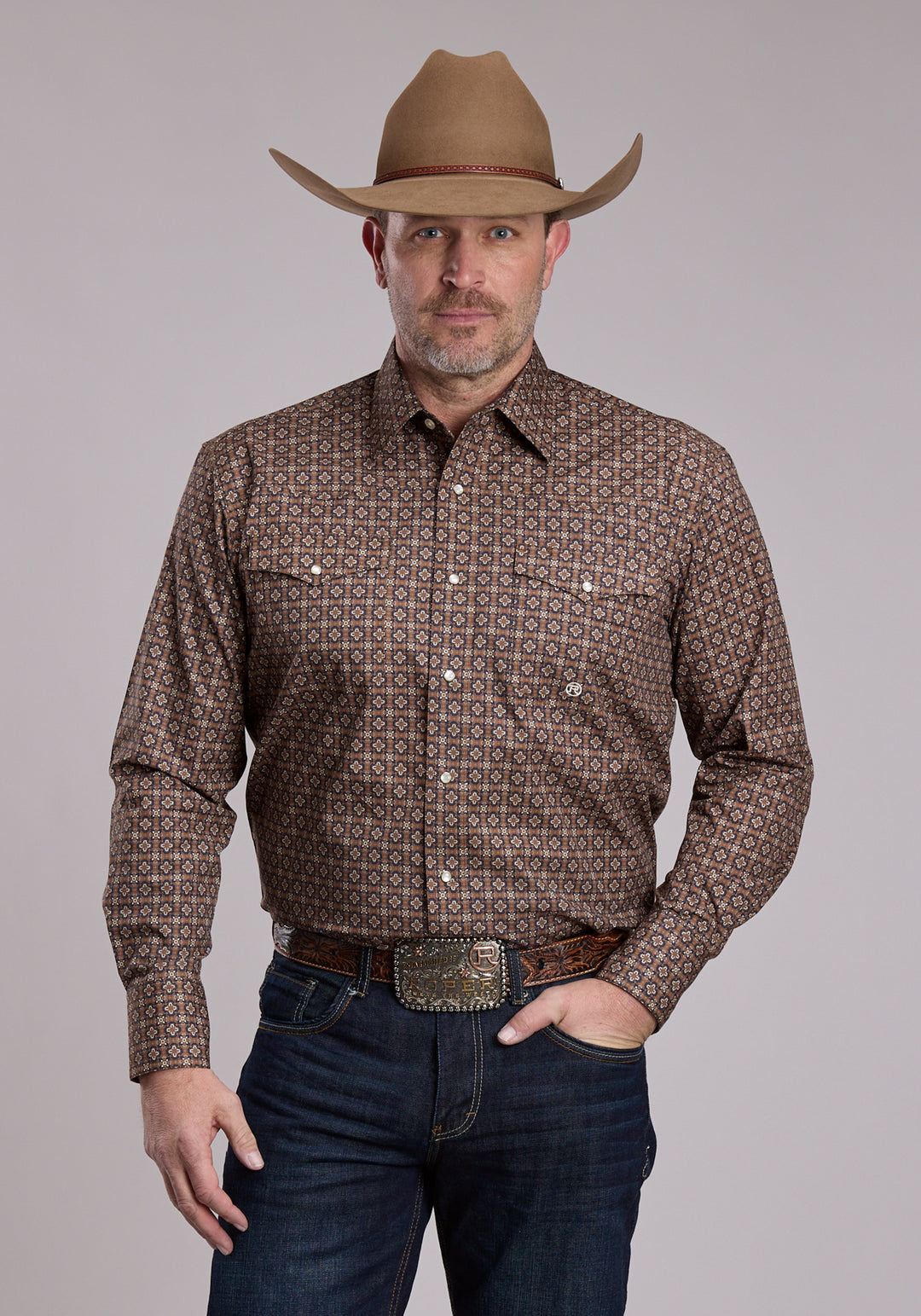MENS ROPER VINTAGE COPPER FOULARD WESTERN SNAP SHIRT