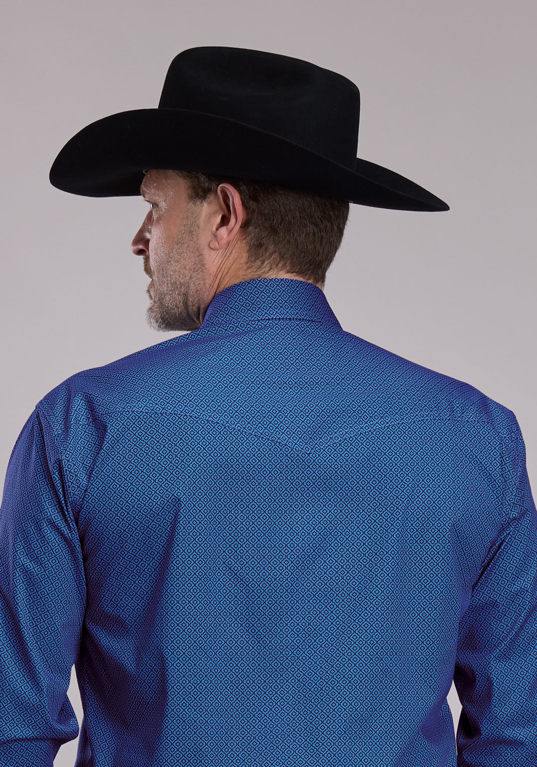 MENS ROPER BLUE LATTICE STRETCH WESTERN SNAP SHIRT