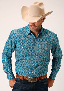 MENS LONG SLEEVE SNAP VICTORIAN FOULARD WESTERN SHIRT