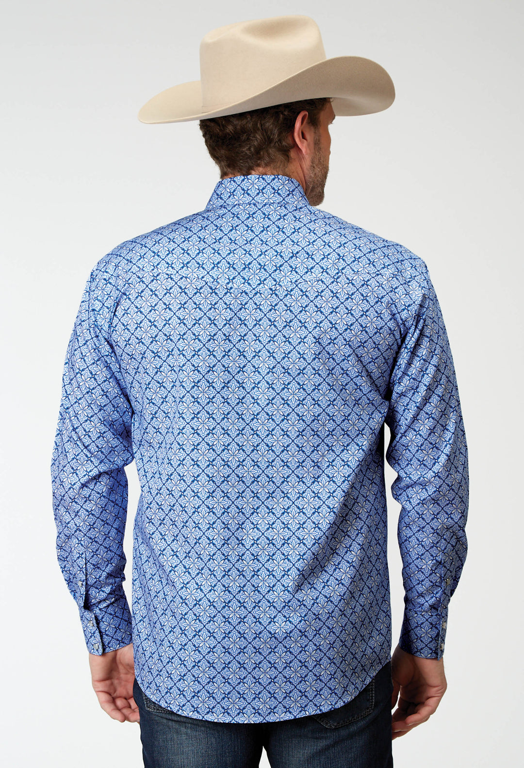 MENS LONG SLEEVE SNAP BLUE SKIES TIE PRINT WESTERN SHIRT