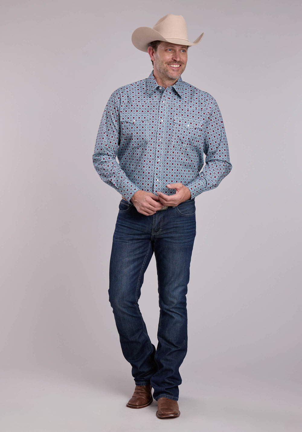 MENS ROPER VINTAGE SCROLL FOULARD LONG SLEEVE SNAP SHIRT