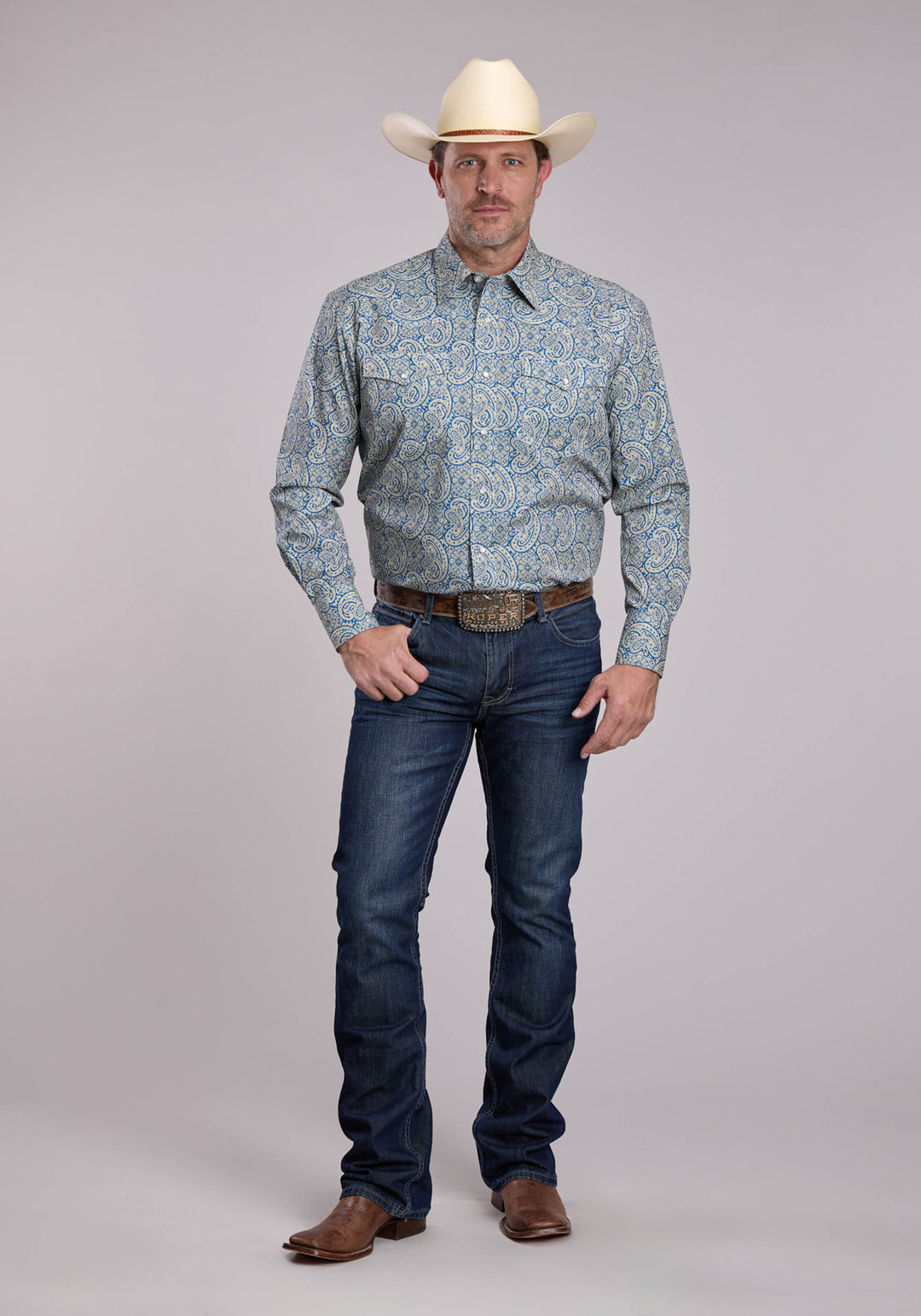 MENS ROPER BLUE LINE PAISLEY LONG SLEEVE SNAP SHIRT