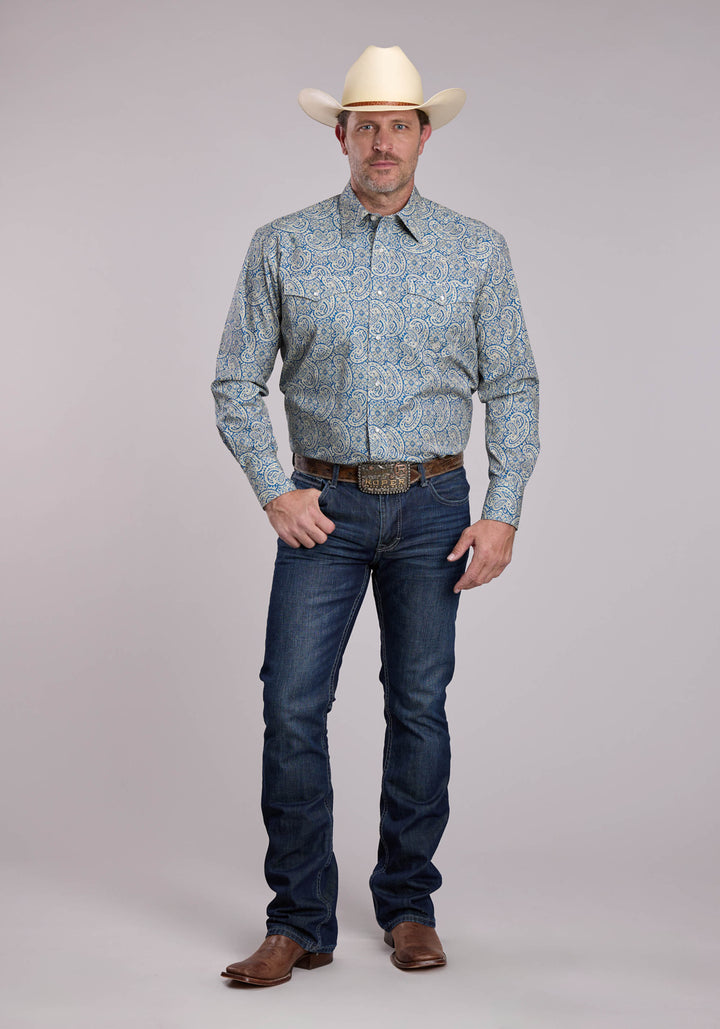 MENS ROPER BLUE LINE PAISLEY LONG SLEEVE SNAP SHIRT