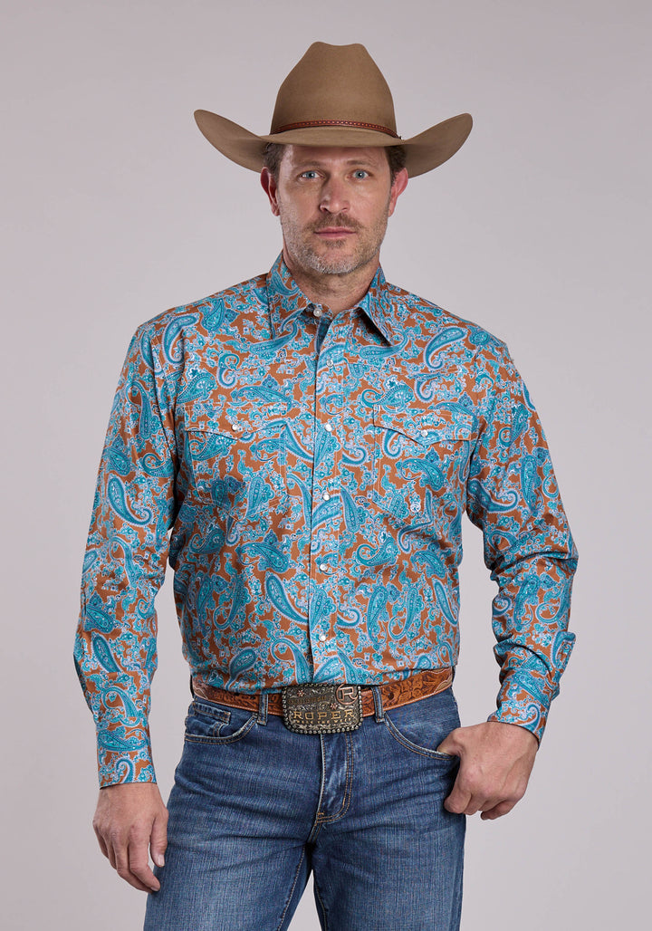 MENS ROPER DESERT SPRING PAISLEY LONG SLEEVE SNAP SHIRT