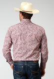 MENS LONG SLEEVE SNAP STRETCH POPLIN RED PAISLEY WESTERN SHIRT