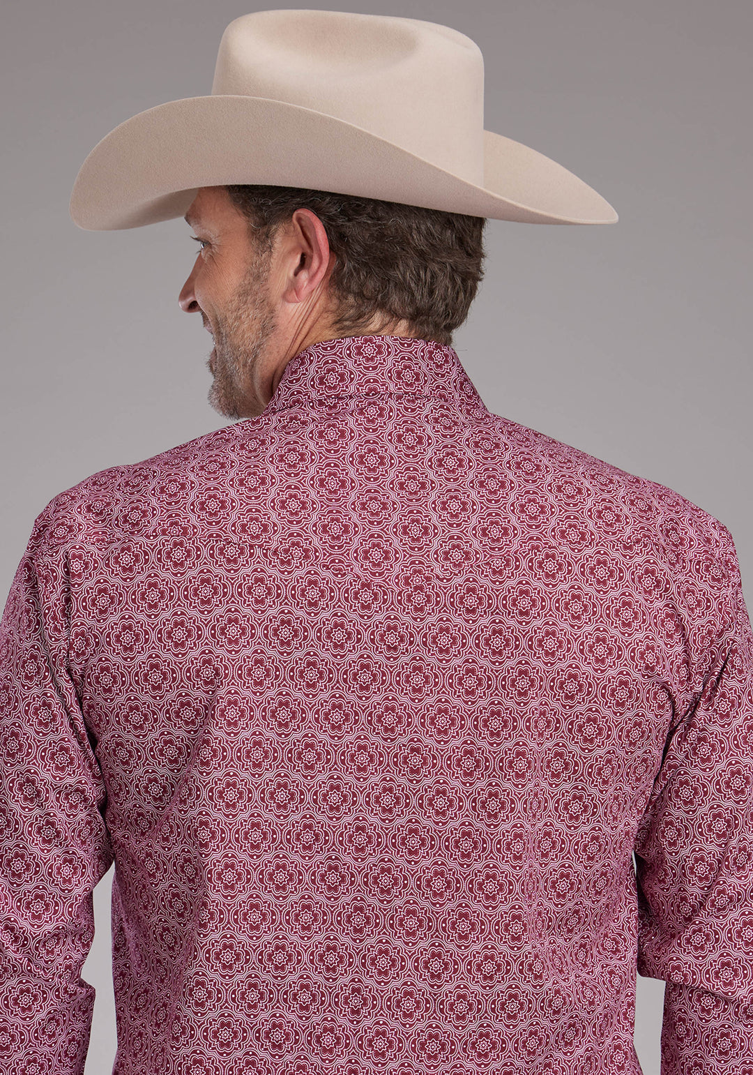 MENS STRETCH MEDALLION PAISLEY - RED LONG SLEEVE SNAP WESTERN SHIRT