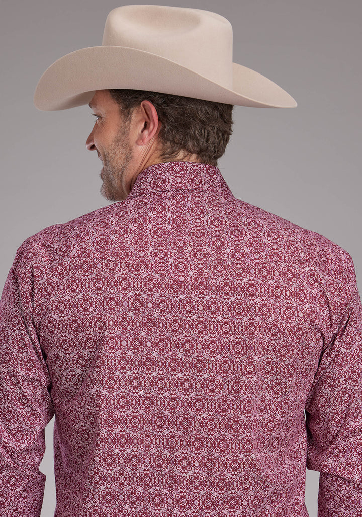 MENS STRETCH MEDALLION PAISLEY - RED LONG SLEEVE SNAP WESTERN SHIRT
