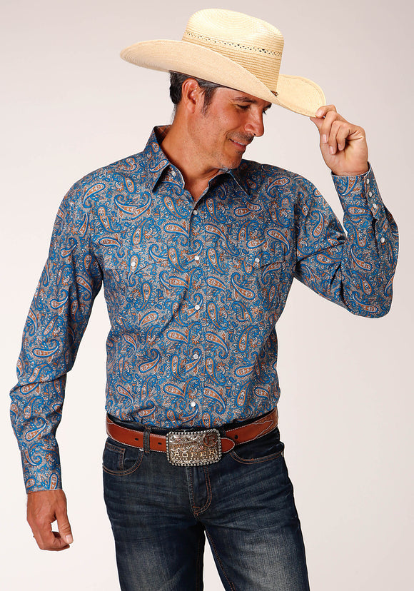 MENS LONG SLEEVE SNAP AMARILLO PAISLEY WESTERN SHIRT