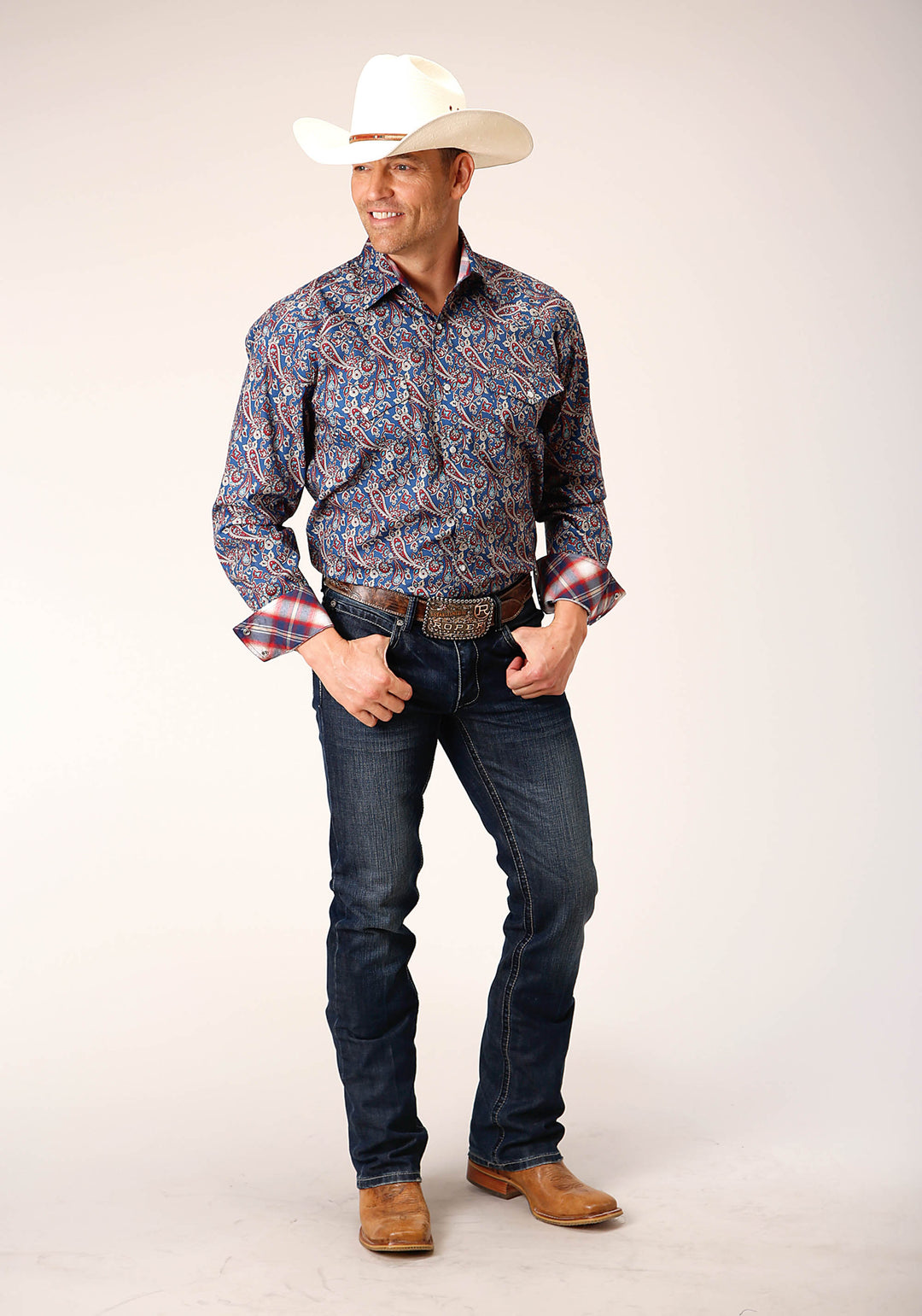 MENS LONG SLEEVE SNAP INDEPENDENCE FOULARD WESTERN SHIRT