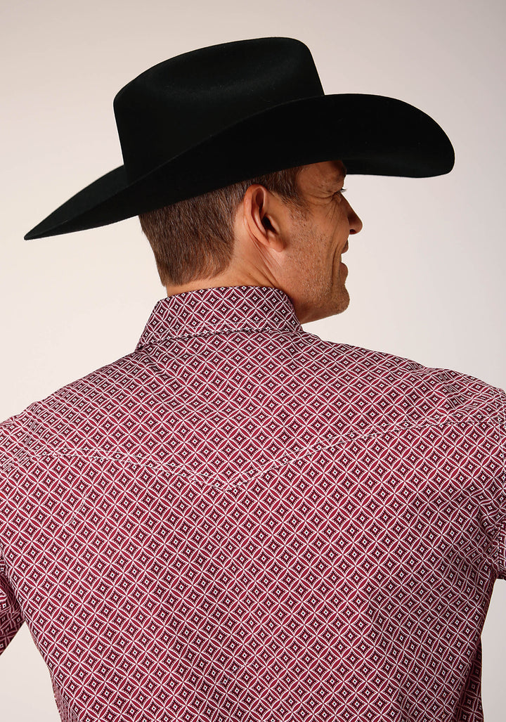 MENS LONG SLEEVE SNAP RED DIAMOND FOULARD WESTERN SHIRT