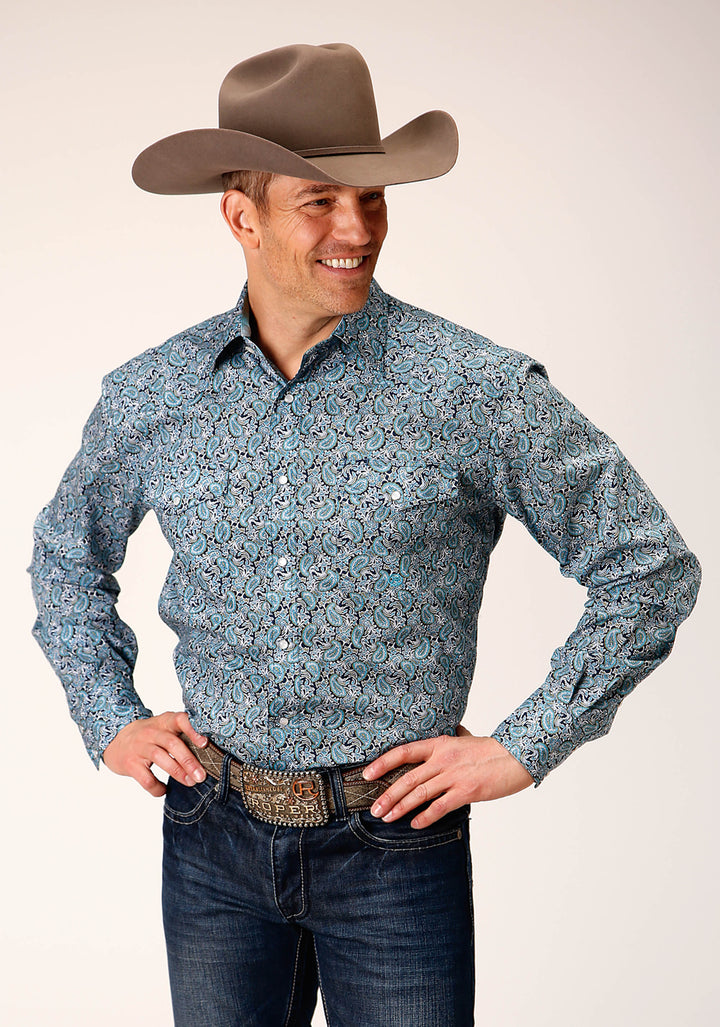 MENS LONG SLEEVE SNAP PEACOCK PAISLEY WESTERN SHIRT