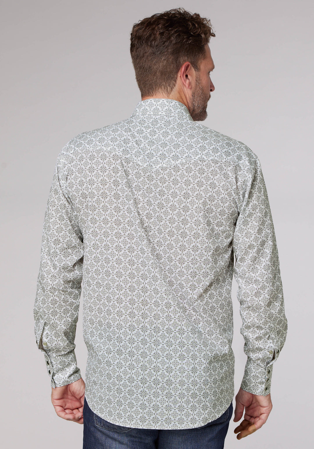 MENS LONG SLEEVE SNAP SILVER MEDALLION WESTERN SHIRT