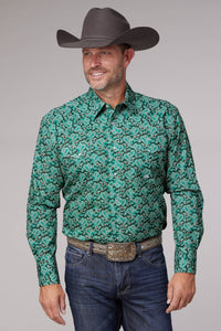 MENS LONG SLEEVE SNAP JADE PAISLEY WESTERN SHIRT