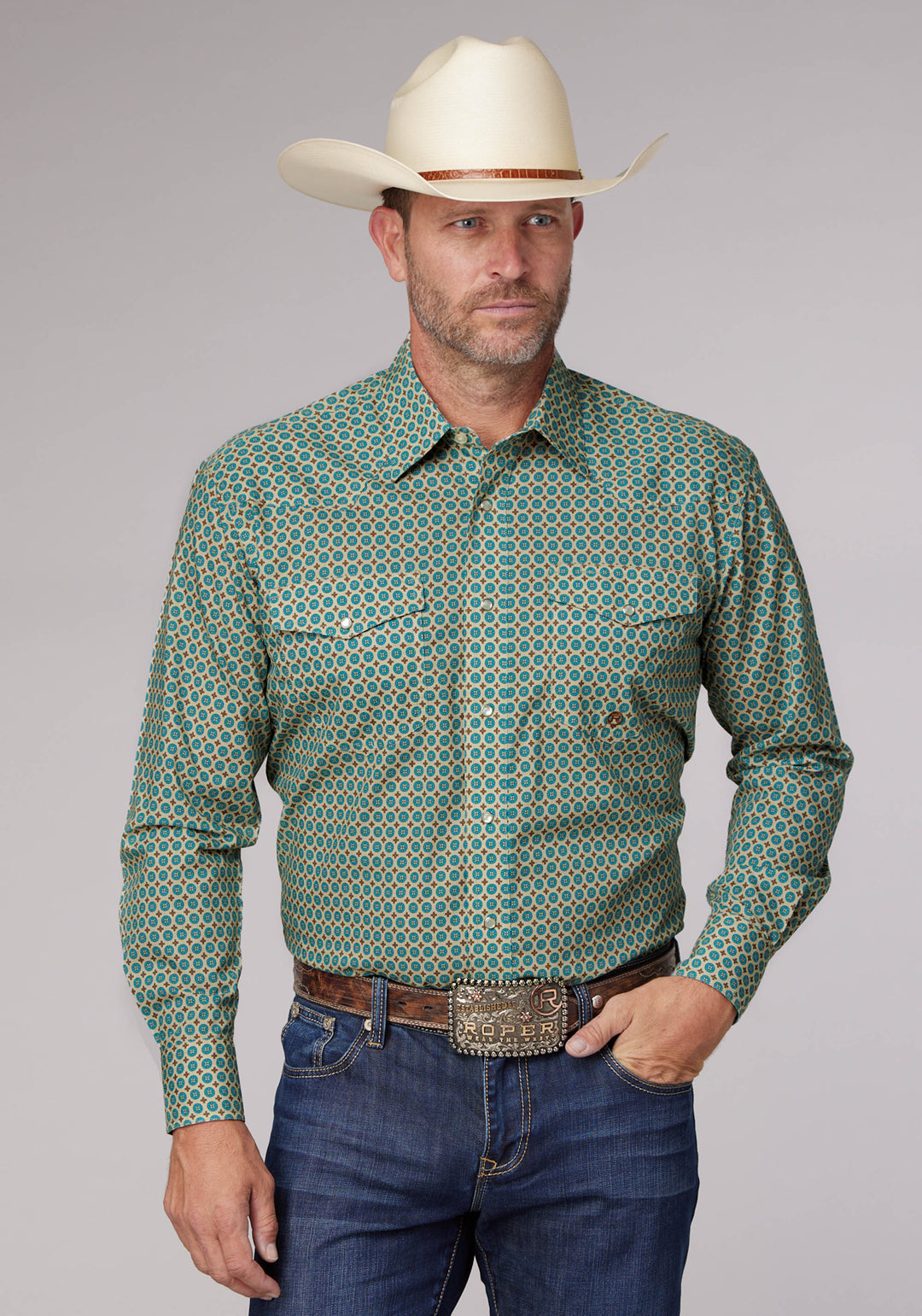 MENS LONG SLEEVE SNAP SEDONA FOULARD PRINT WESTERN SHIRT