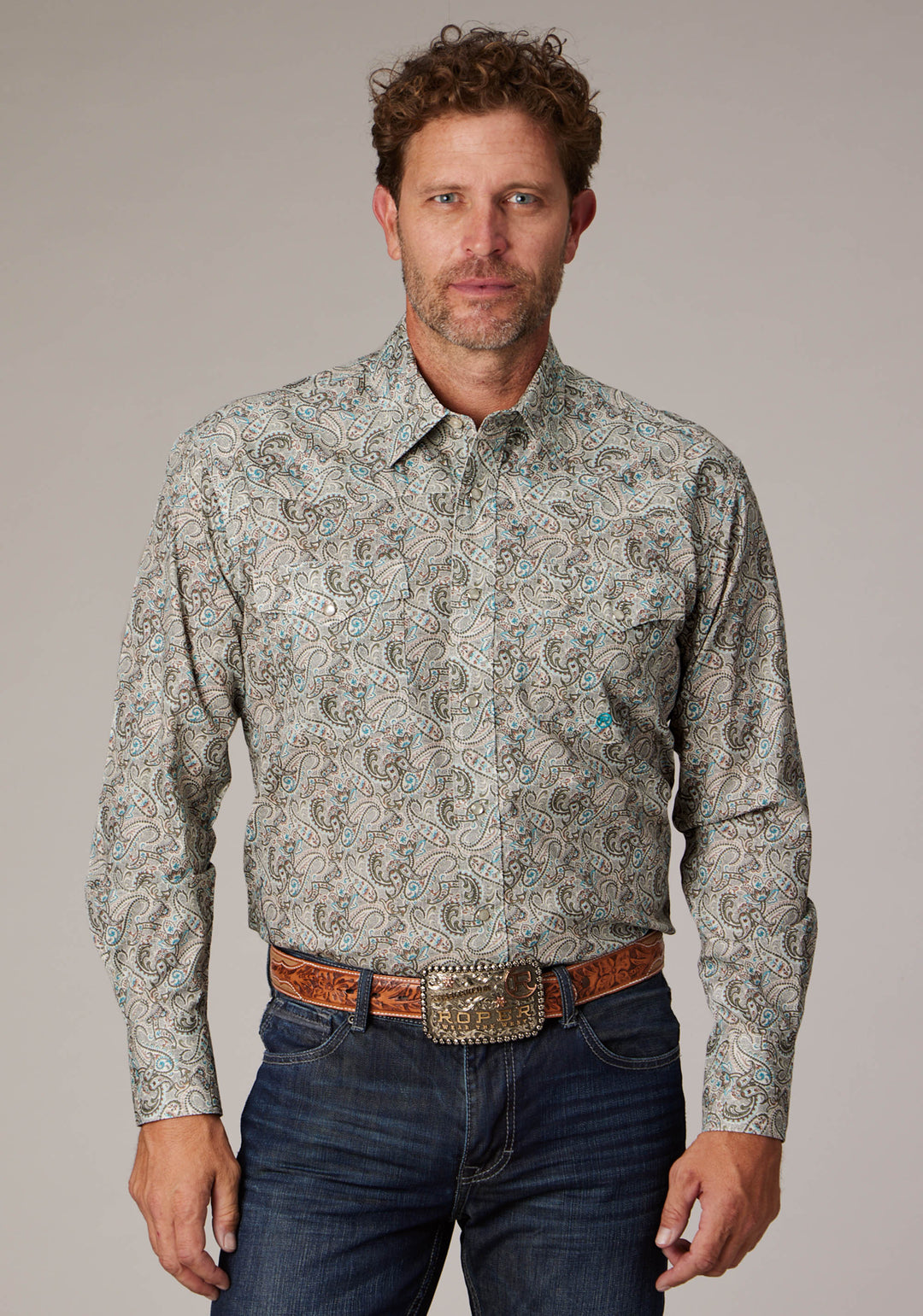 MENS LONG SLEEVE SNAP SAND DUNE PAISLEY WESTERN SHIRT