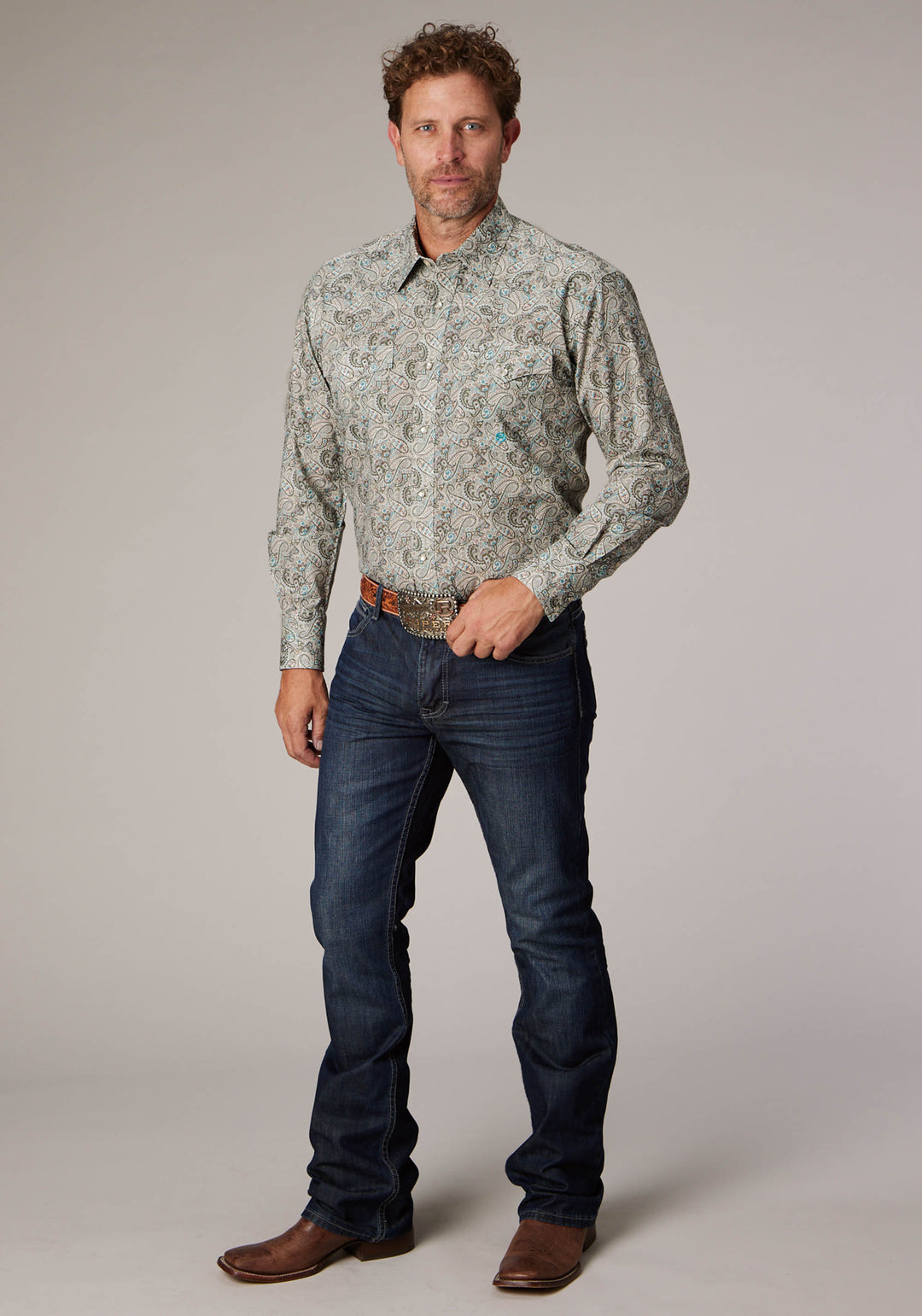 MENS LONG SLEEVE SNAP SAND DUNE PAISLEY WESTERN SHIRT