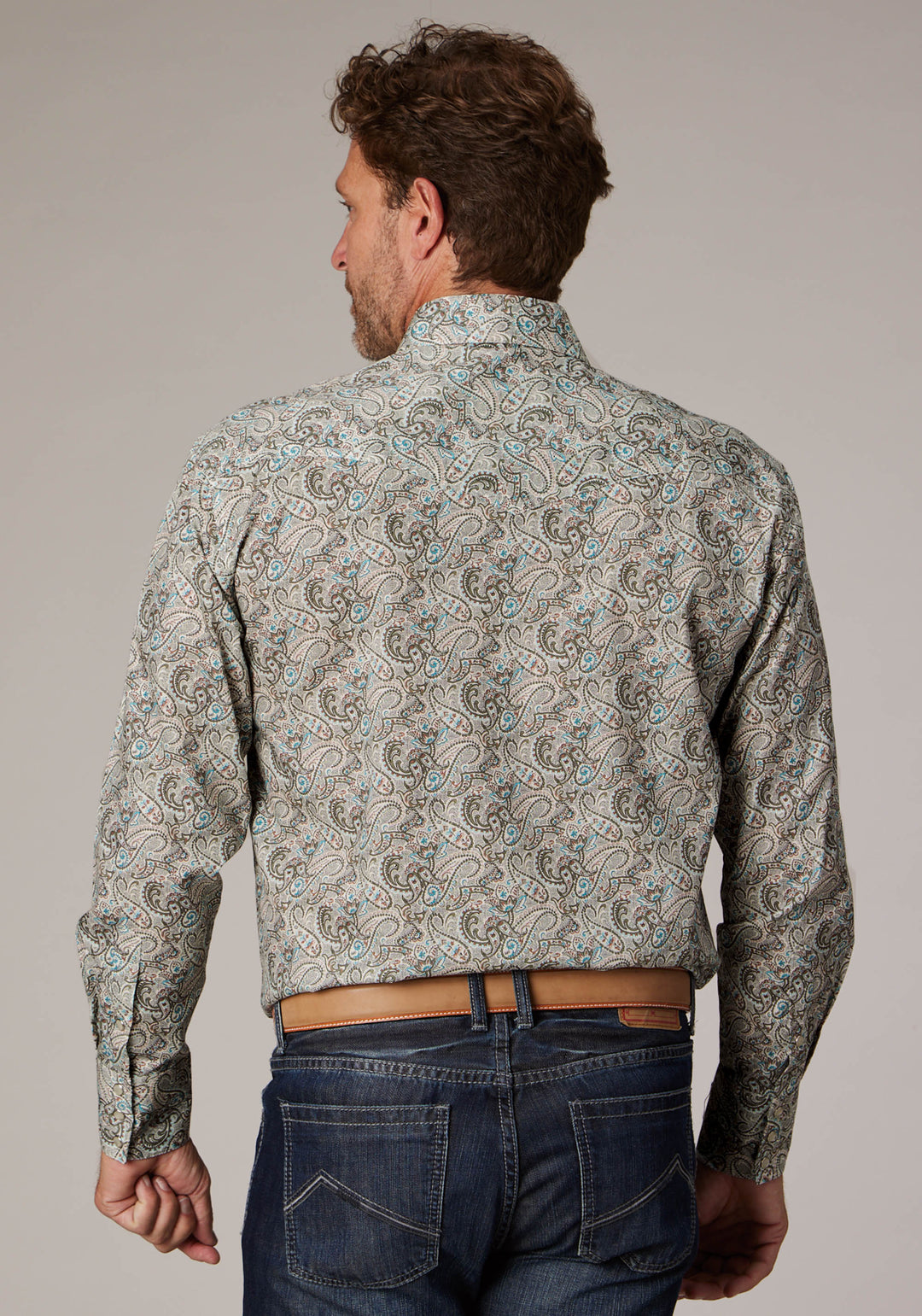 MENS LONG SLEEVE SNAP SAND DUNE PAISLEY WESTERN SHIRT