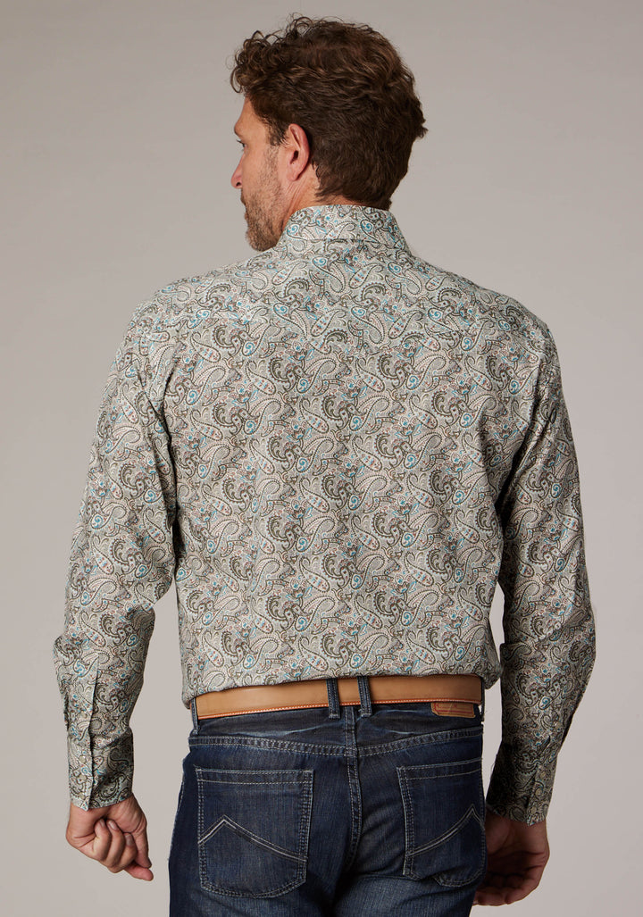 MENS LONG SLEEVE SNAP SAND DUNE PAISLEY WESTERN SHIRT