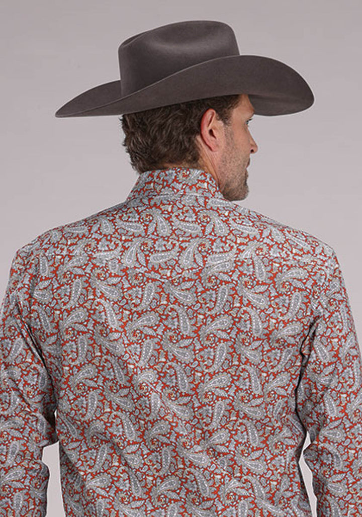 MENS LONG SLEEVE SNAP CLAY PAISLEY WESTERN SHIRT