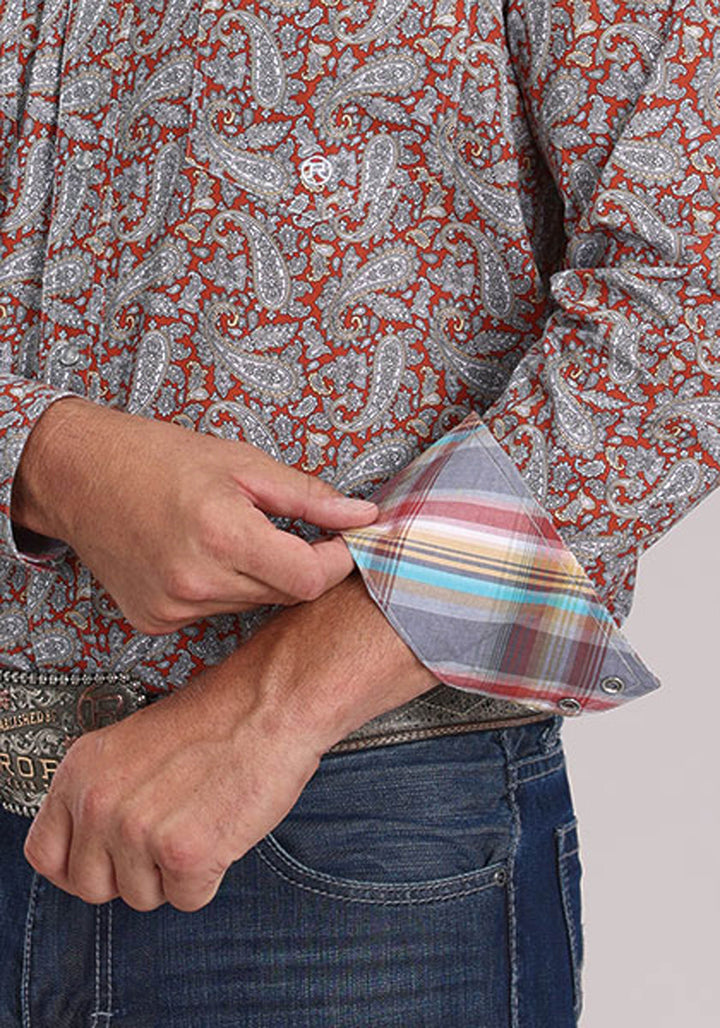 MENS LONG SLEEVE SNAP CLAY PAISLEY WESTERN SHIRT
