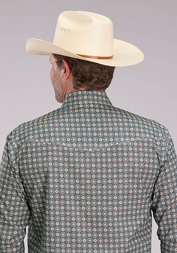 MENS LONG SLEEVE SNAP MEDALLION FOULARD WESTERN SHIRT