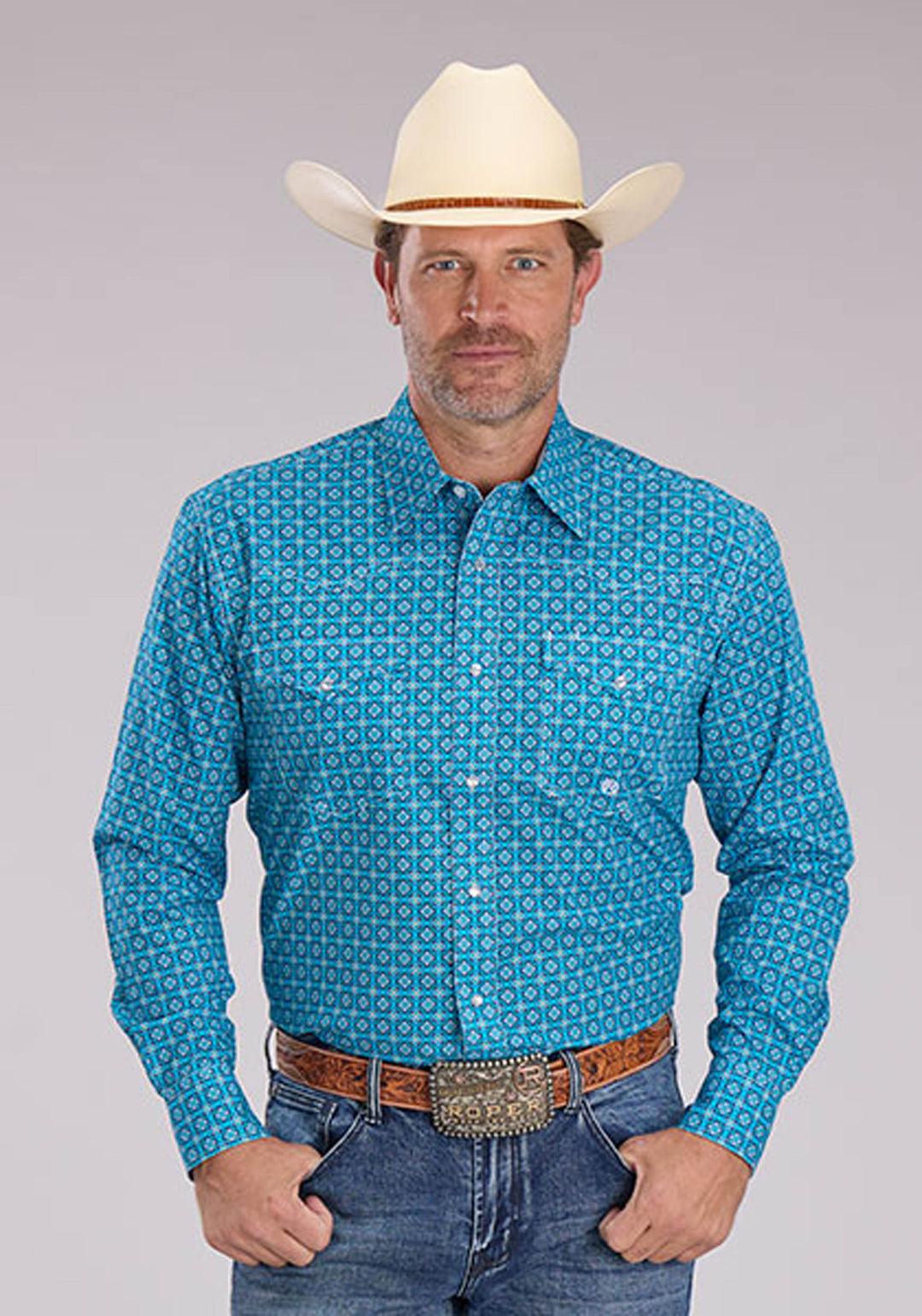 MENS BLUEBIRD FOULARD LONG SLEEVE SNAP WESTERN SHIRT