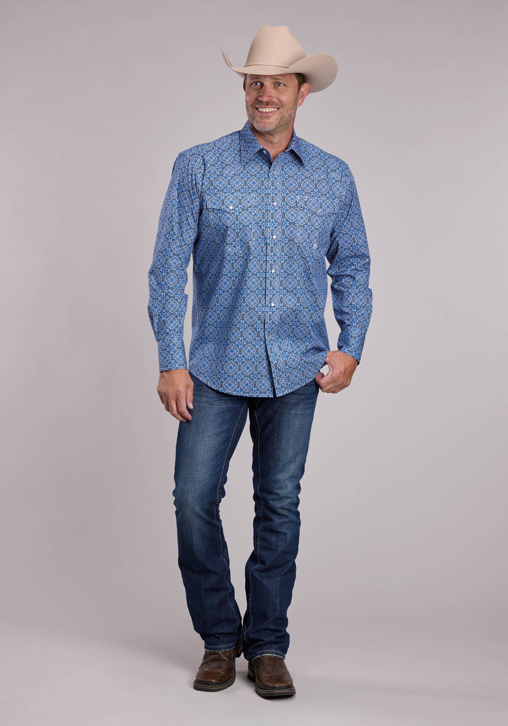 MENS ROPER SKY MEDALLION LONG SLEEVE SNAP SHIRT