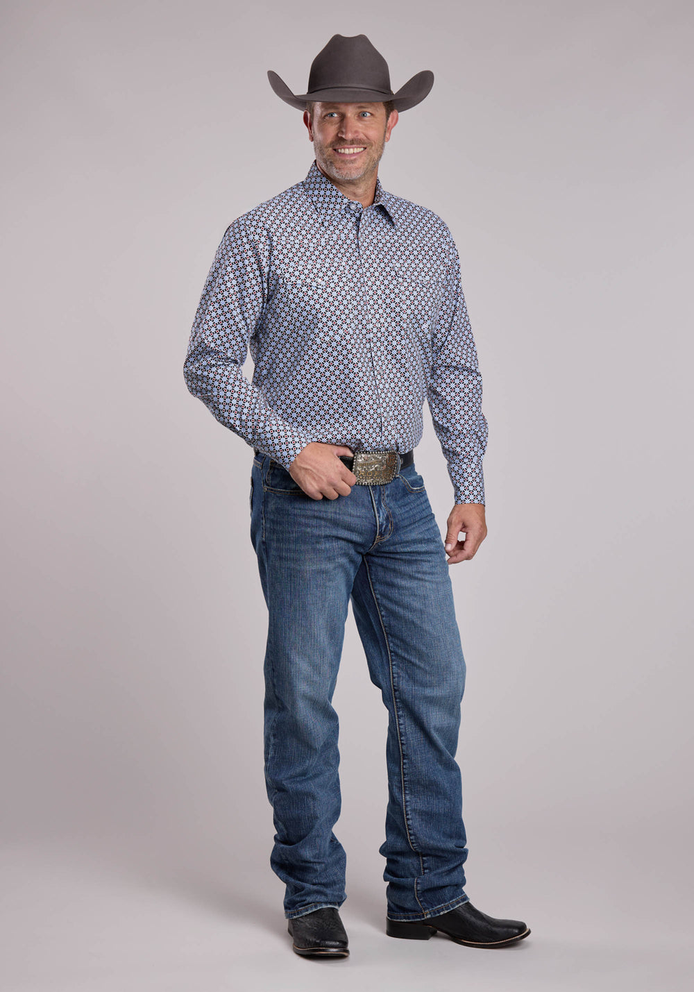 MENS ROPER BASEBALL FOULARD LONG SLEEVE SNAP SHIRT