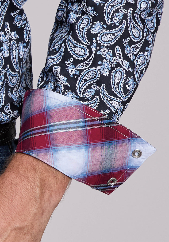 MENS ROPER WOODCUT PAISLEY LONG SLEEVE SNAP SHIRT