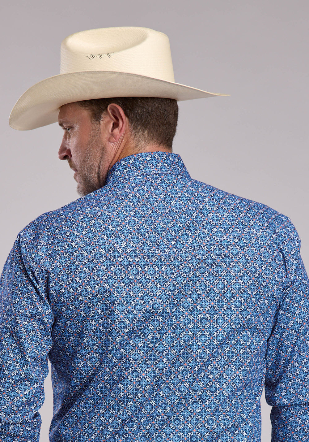 MENS ROPER SKY TILE FOULARD LONG SLEEVE SNAP SHIRT
