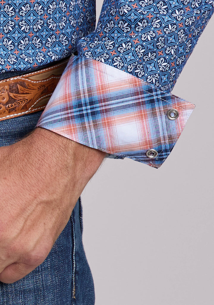 MENS ROPER SKY TILE FOULARD LONG SLEEVE SNAP SHIRT